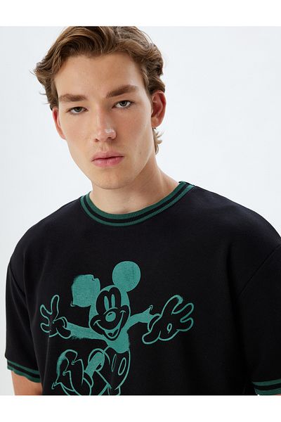 Koton Μπλουζάκι με άδεια χρήσης με κοντό μανίκι Mickey Mouse Oversize Cotton Blended Crew Neck