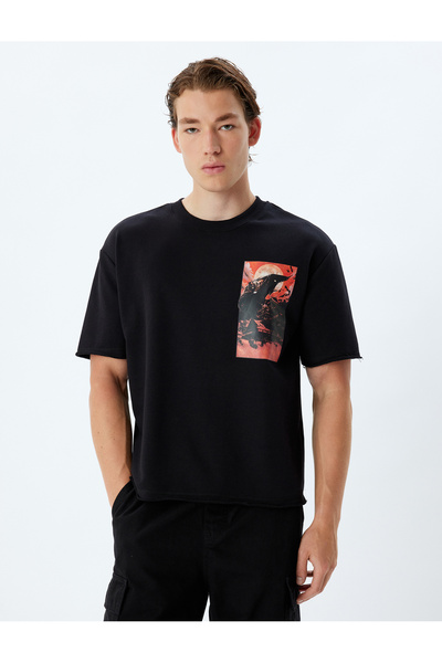 Koton Batman Tişört Lisanslı Oversize Kısa Kollu Bisiklet Yaka Pamuk Karışımlı