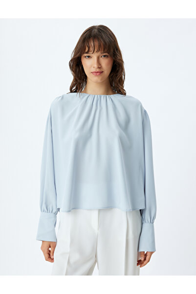 Koton Крепова тканина кругла драпірована блузка з довгим рукавом Mansetli