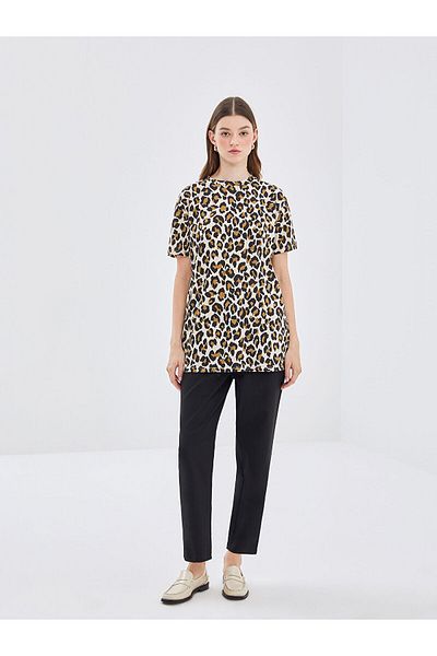 LC Waikiki Lcw Crew Neck Leopard Patterned Oversize Women's Tunic
