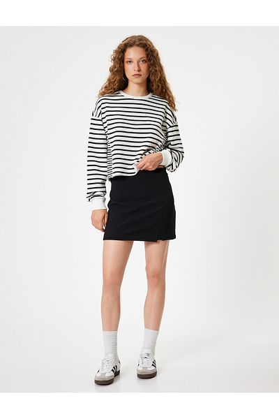 Koton High Waist Slim Fit Crepe Mini Shorts Skirt - Slit Detail