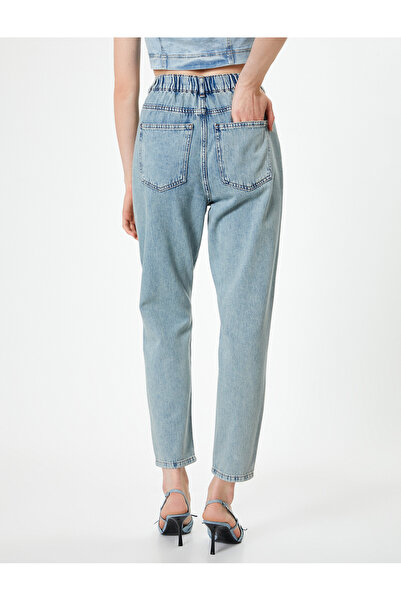 Koton Yüksek Bel Kot Pantolon Kısa Paça Lastikli - Mom Jean