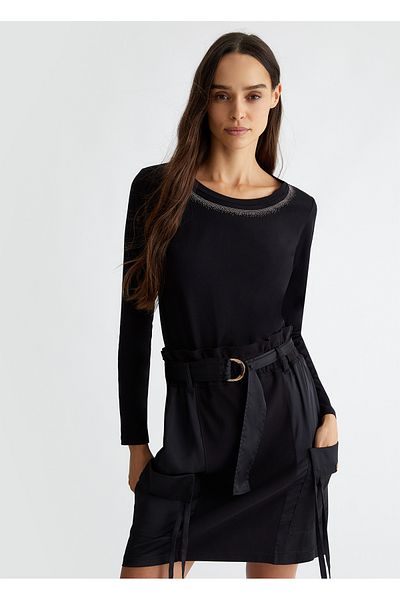Liu Jo Stone Detailed Long Sleeve Black Women's T-Shirt - Tf4077Js088-R9937