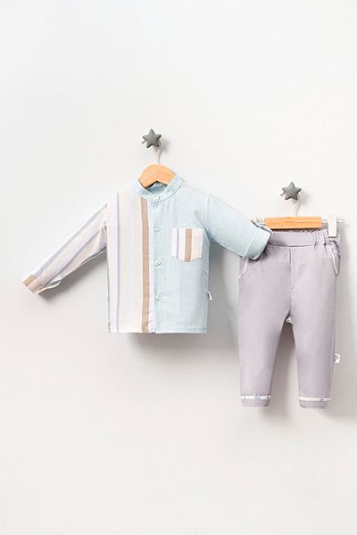 TRENDİMİZBİR Charismatic Light Gray Double Suit for Baby Boy - with Buttons and Pockets