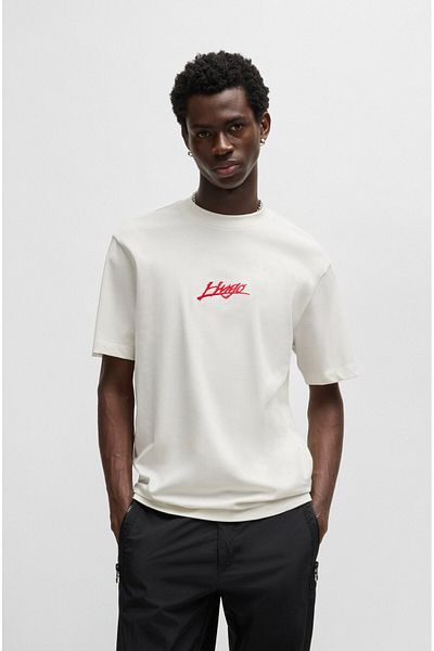 HUGO Men's Round Neck Double Logo Short Sleeve White T-Shirt 50527926 -101