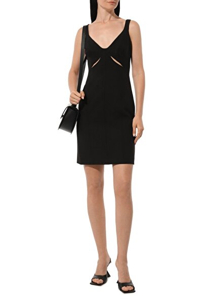 HUGO Kadın V Yaka Dar Asimetrik Yırtmaçlı Siyah Elbise 50516772-001