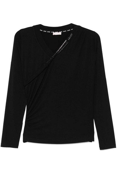 Liu Jo Women's Long Sleeve Black T-Shirt - Deep V-Neck Tf4306Js360-22222