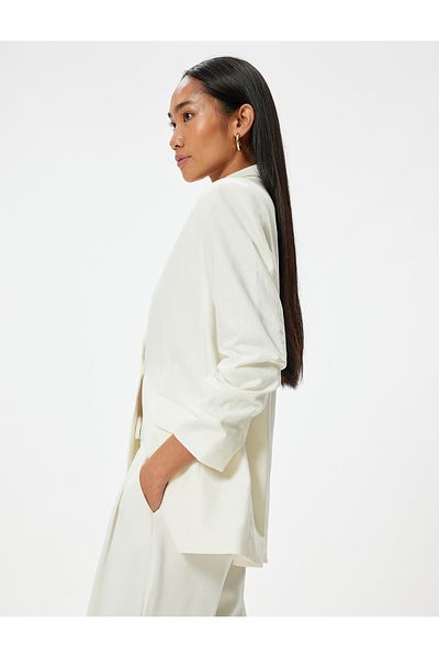 Koton Zweireihiger Blazer aus Leinen – gefüttert und mit Pattentaschendetail
