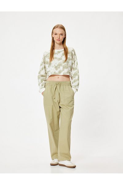 Koton Cotton Comfortable Patterned Carrot Trousers - with Waist Laces and Pockets