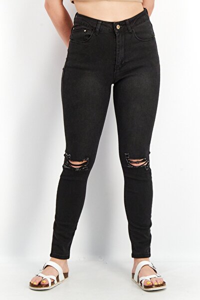 Brave Soul Women Regular Fit Plain Stretchable Ripped Jeans, Black