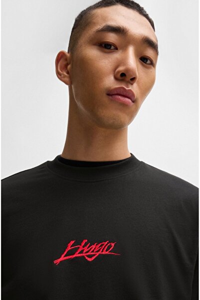 HUGO Men's Round Neck Double Logo Short Sleeve Black T-Shirt 50527926 -001