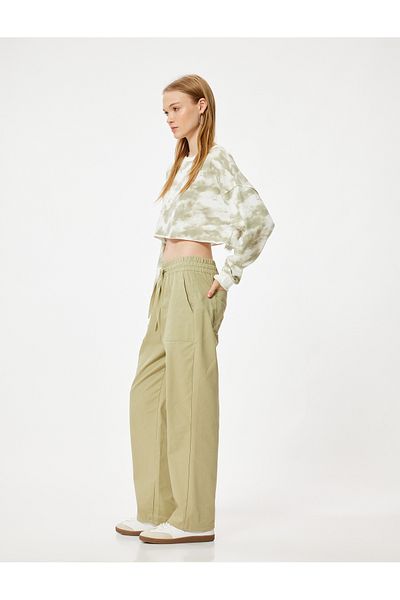 Koton Cotton Comfortable Patterned Carrot Trousers - with Waist Laces and Pockets