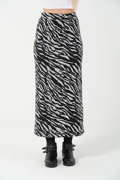 AVAVA Long Pencil Skirt Black Gray Zebra Pattern Flexible Lycra Jacquard Fabric