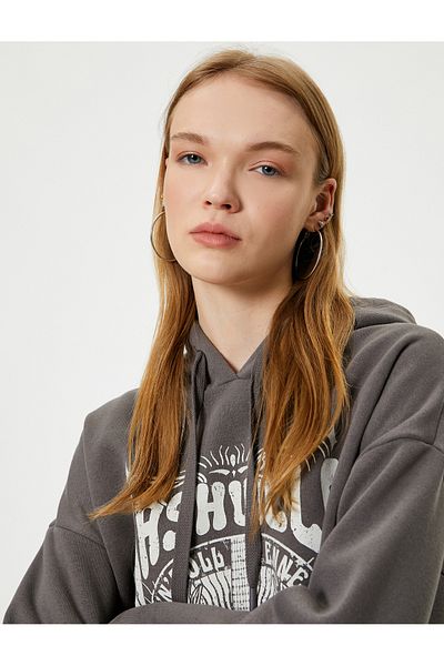 Koton Relax Fit Hooded Sweatshirt - Slogan Printed, Hooded