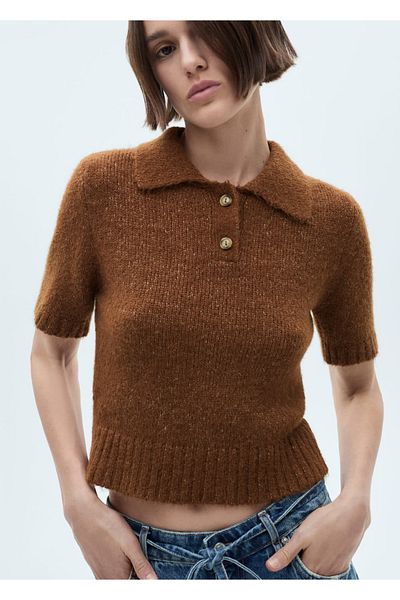 MANGO Woman Плетена поло тениска с ребра