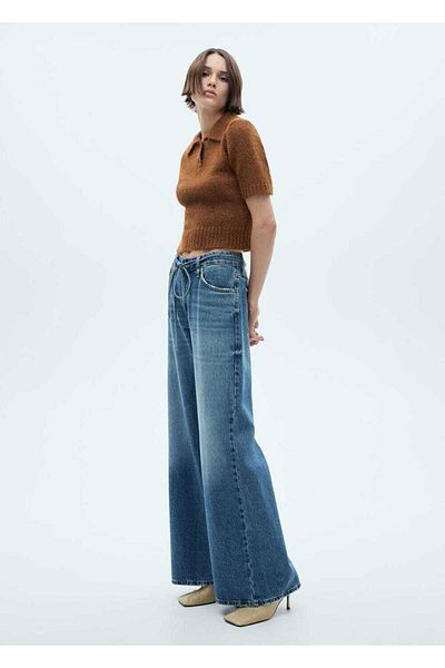 MANGO Woman Плетена поло тениска с ребра