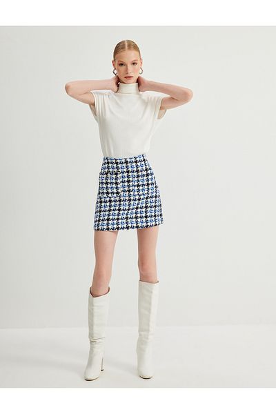 Koton Fusta mini scurtă din tweed cu buzunar dublu