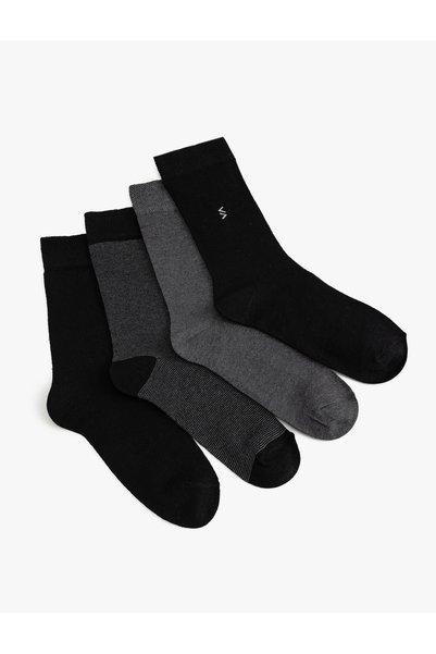 Koton 4-Piece Sock Set Geometric Embroidered Cotton Blend