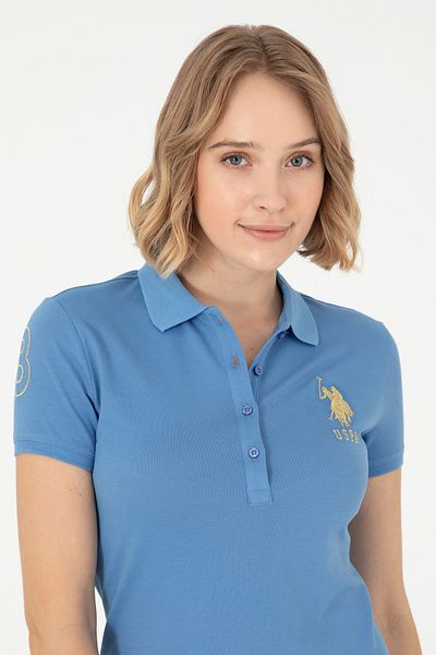 U.S. Polo Assn. Rochie tricotată pentru femei, albastru închis, cu gât polo, mărime mini 50280069-vr032