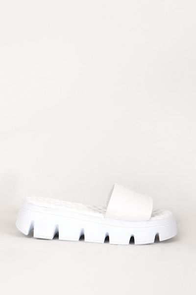 Dericlub Λευκές παντόφλες casual - Χοντρή σόλα, λουράκι, γνήσιο δέρμα Zy 7657
