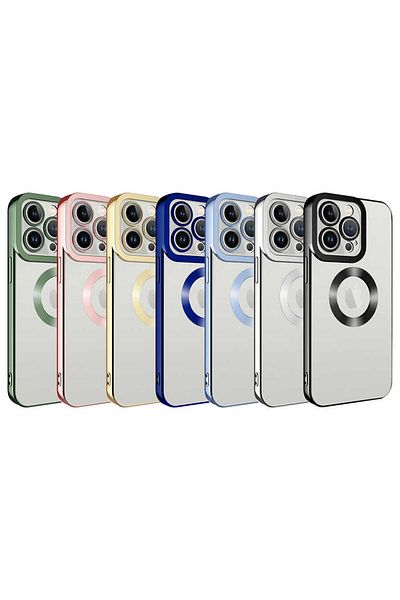 zore iPhone 14 Pro Max Compatible Camera Protected Zore Omega Case with Logo Display-Gold