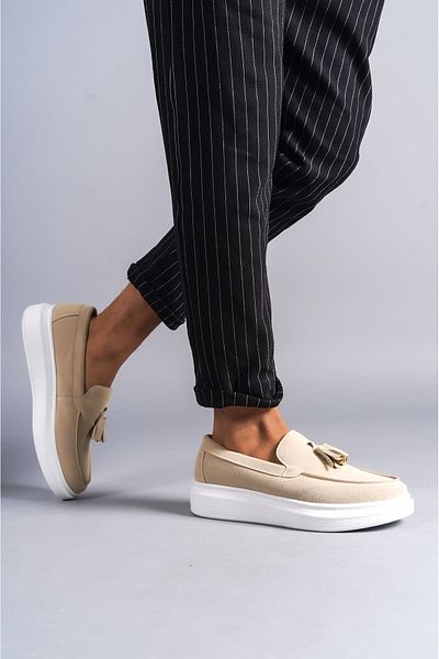 Zerenyus SLW154 Blaze ανδρικά σουέτ αθλητικά παπούτσια - Casual Classic BT Cream χωρίς κορδόνια και φούντες