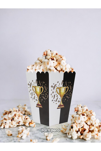 parti pera Siyah Beyaz Kupa Desenli Mısır Kutusu Popcorn 8'li