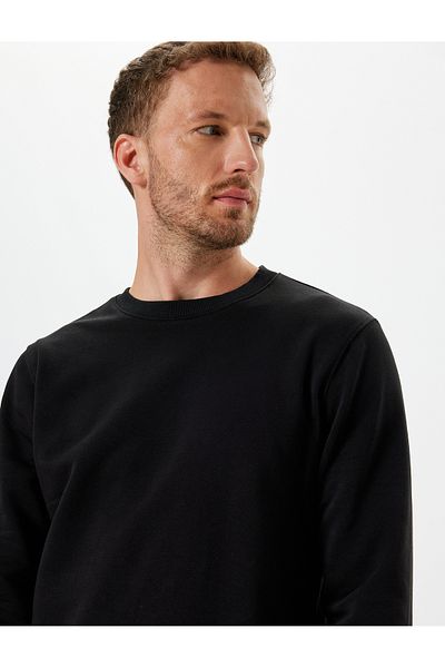 Koton Rundhals-Langarm-Basic-Pullover aus Baumwolle