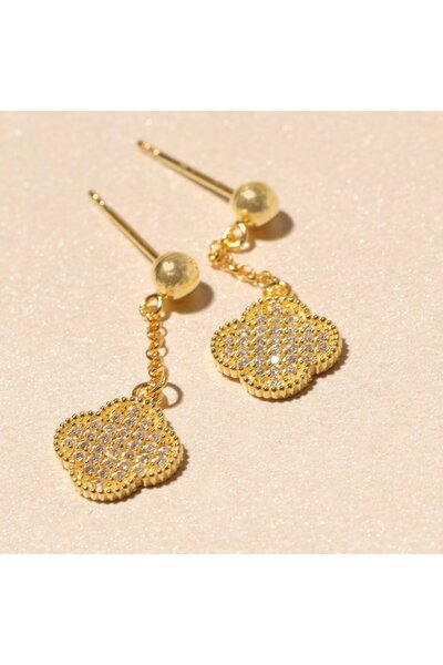 Eva Pırlanta Sallantılı Yonca Küpe 717055-Gold