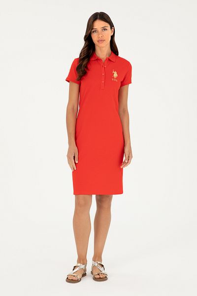 U.S. Polo Assn. Rochie tricotată cu gât polo roșu pentru femei 50280069-vr030