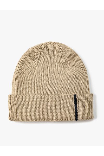 Koton Basic Knitted Beret with Fold Detail and Stripe Pattern