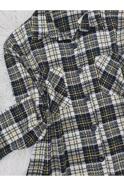 Modamorfo Langes, geknöpftes Tweed-Hemd mit zwei Taschen – gelb