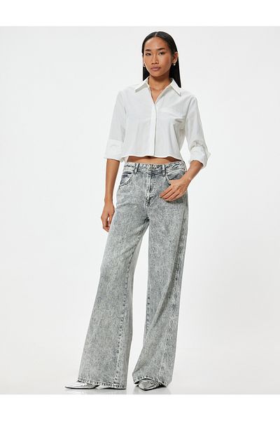 Koton Baumwoll-Jeans mit weitem Bein – Standard-Jeans mit weitem Bein und Taille