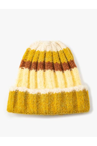 Koton Knitted Beret Elastic Color Contrast