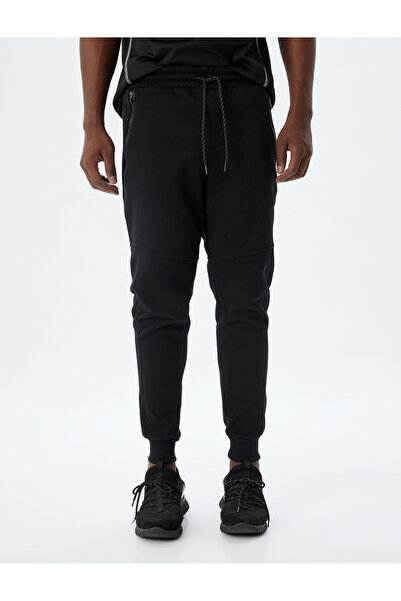 Koton Βαμβακερά αθλητικά αθλητικά παντελόνια - Jogger μέση, ραφές με κορδόνια λεπτομερή τσέπη