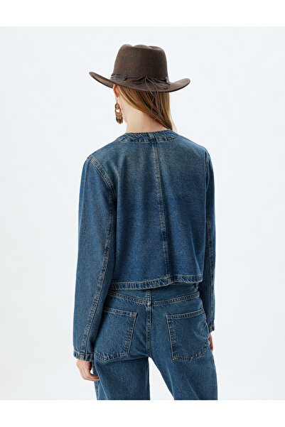Koton Cotton Slim Fit Denim Jacket - Round Collar with Pocket Detail and Buttons