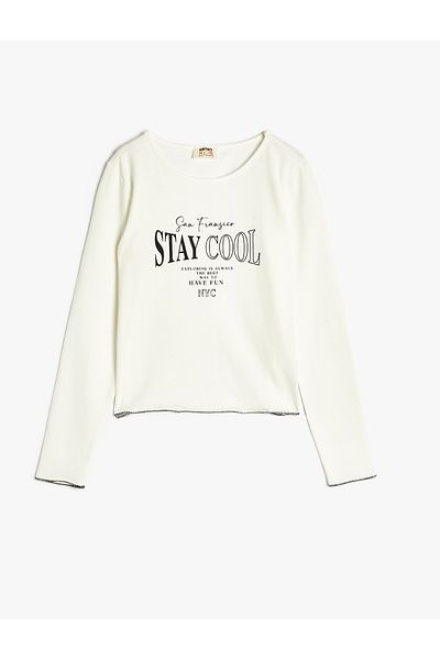 Koton Slogan Printed Long Sleeve Cotton T-Shirt