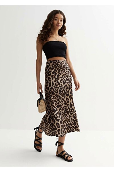 AS Anita Store Leopard Patterned Long Satin Skirt