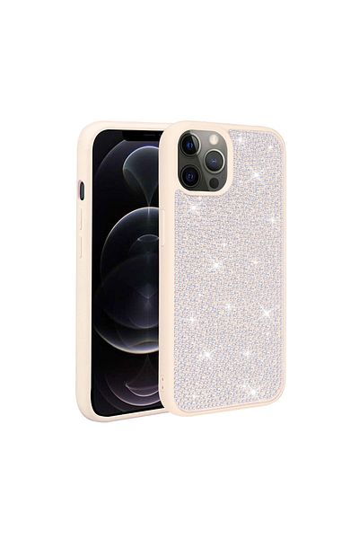 zore iPhone 13 Pro Max Compatible Shiny Stone Design Zore Ston Case-White