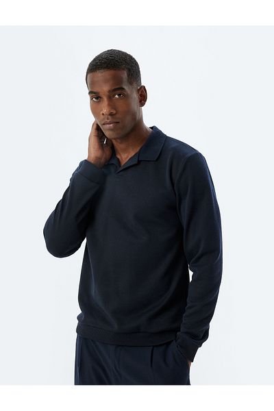 Koton Langärmliger Box-Polo-Kragenpullover aus Baumwollmischung