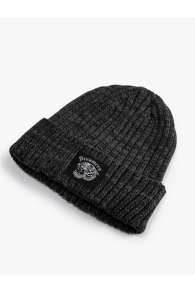 Koton Knitted Beret Folded Label Printed