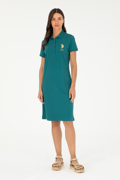 U.S. Polo Assn. Rochie tricotată verde închis pentru femei 50280069-VR101