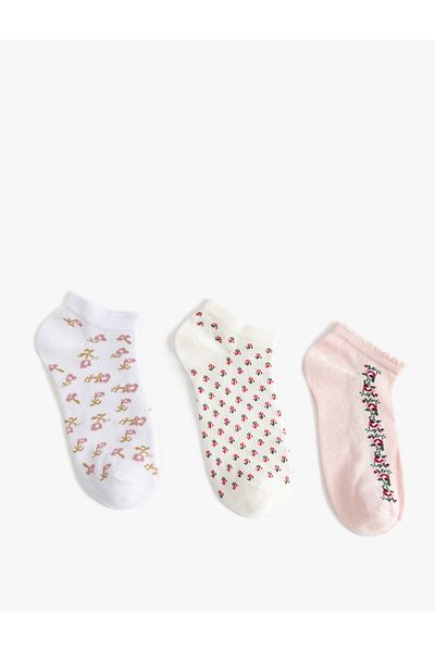 Koton Set de 3 șosete papuci cu modele florale colorate