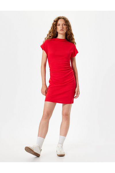 Koton Boat NecK Mini Draped Slip Dress - Short Sleeve
