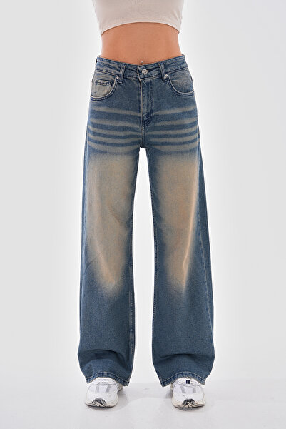 alanora جينز نسائي عتيق - بنطال فضفاض ذو تأثير مستقيم