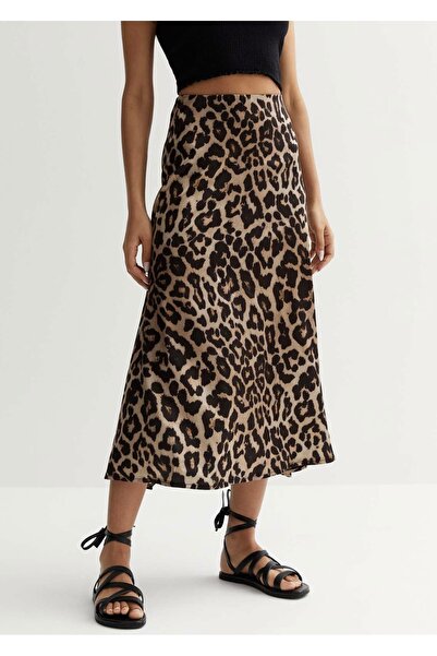 AS Anita Store Leopard Patterned Long Satin Skirt