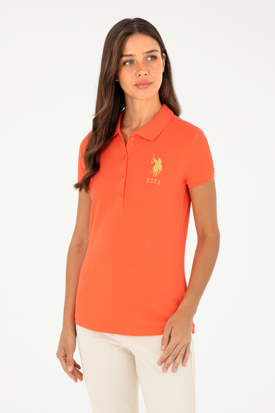 U.S. Polo Assn. Γυναικείο μπλουζάκι με λαιμόκοψη πόλο με σχέδιο άνθη ρόδινου ...