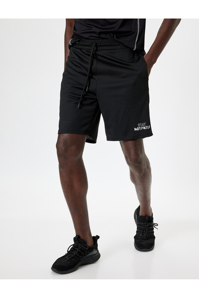 Koton Spor Şort Slogan Baskılı Beli Bağcıklı Cep Detaylı