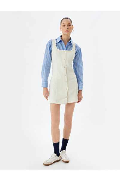 Koton Φόρεμα Tweed Gilet με λαιμόκοψη U με χοντρές τιράντες με κουμπιά με λεπτή εφαρμογή με λεπτομέρεια τσέπης