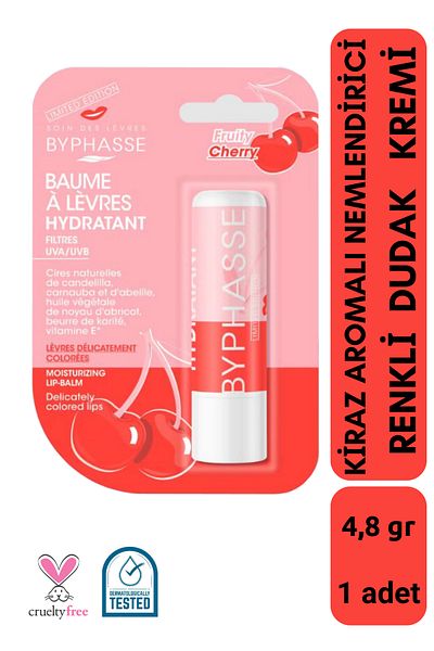 BYPHASSE Cherry Flavored Moisturizing Colored Lip Care Cream 4.8 Gr